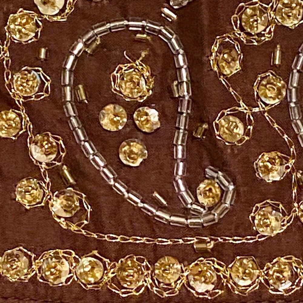 Metro7 Seven Brown Pink Paisley Sequin Beaded Midi Gypsy Skirt Missy Size 12 - Picture 5 of 13